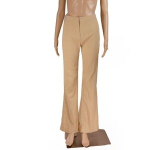 Vintage 90s 2000s Cache Beige Tan Boho Textured Flare Leg Trouser Pants